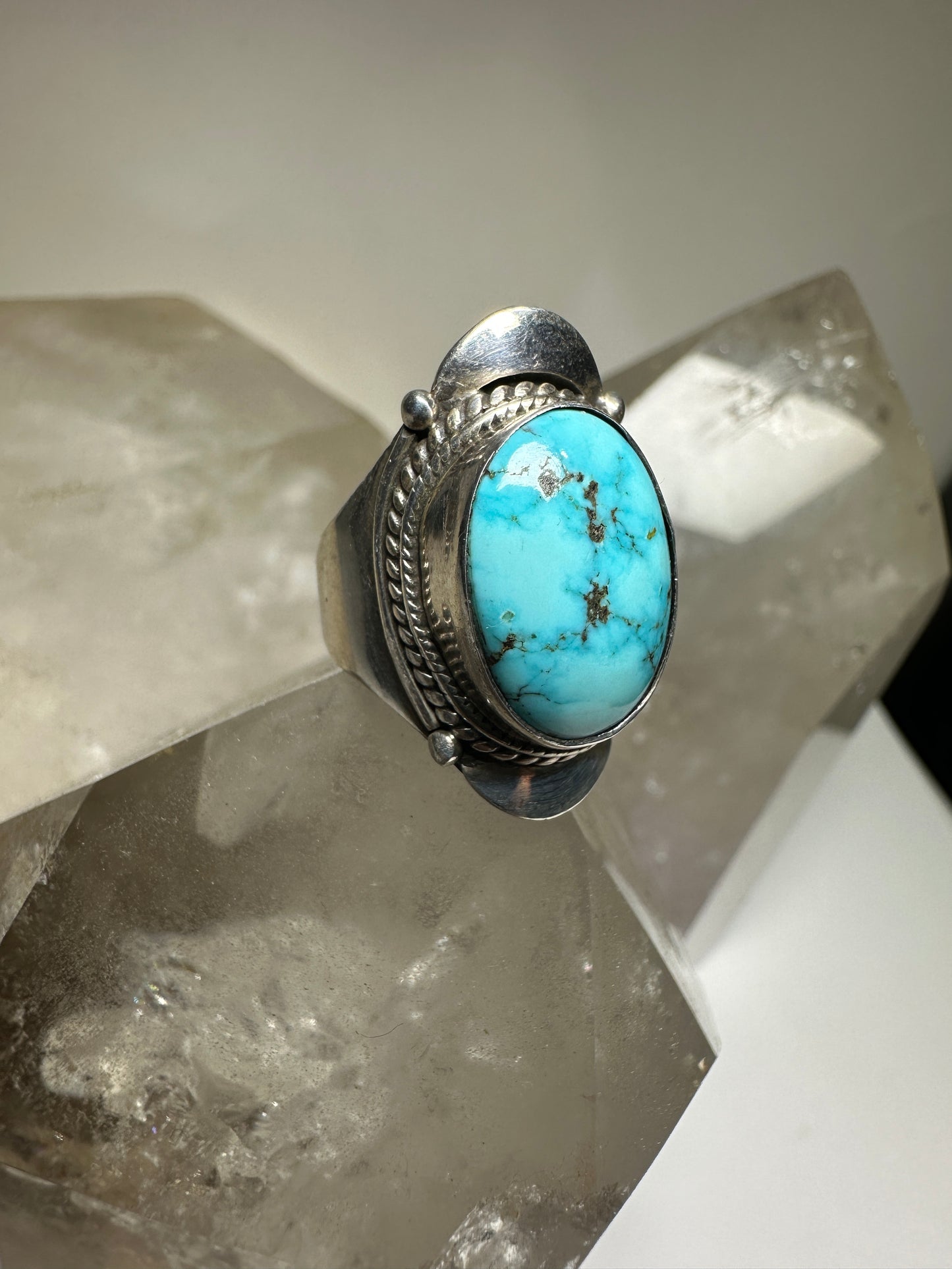 Turquoise ring cigar band boho size 6 sterling silver women