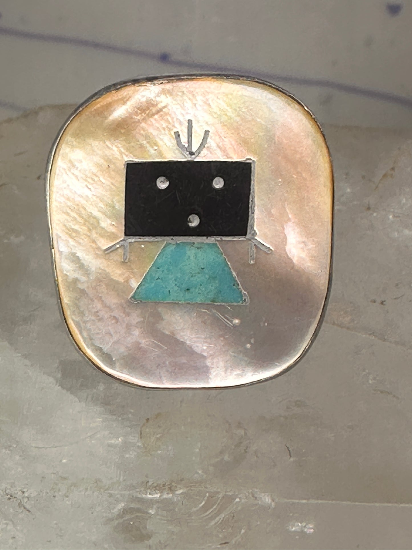 Zuni ring band turquoise Kachina mudman size 5.75 sterling silver women