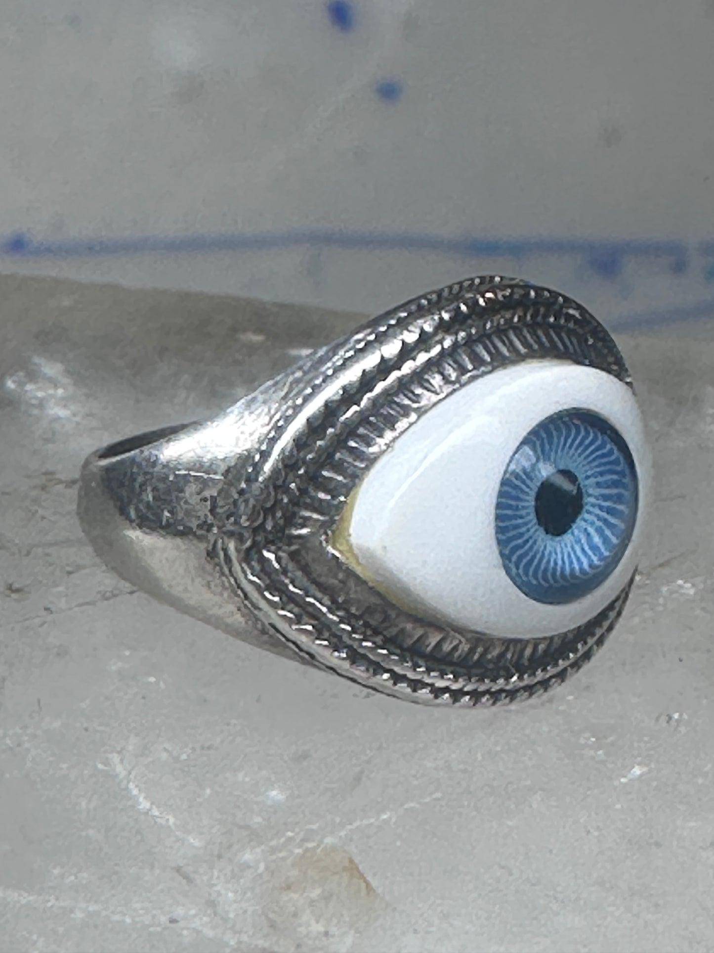 Eye ring size 6.25 blue eyeball band sterling silver women