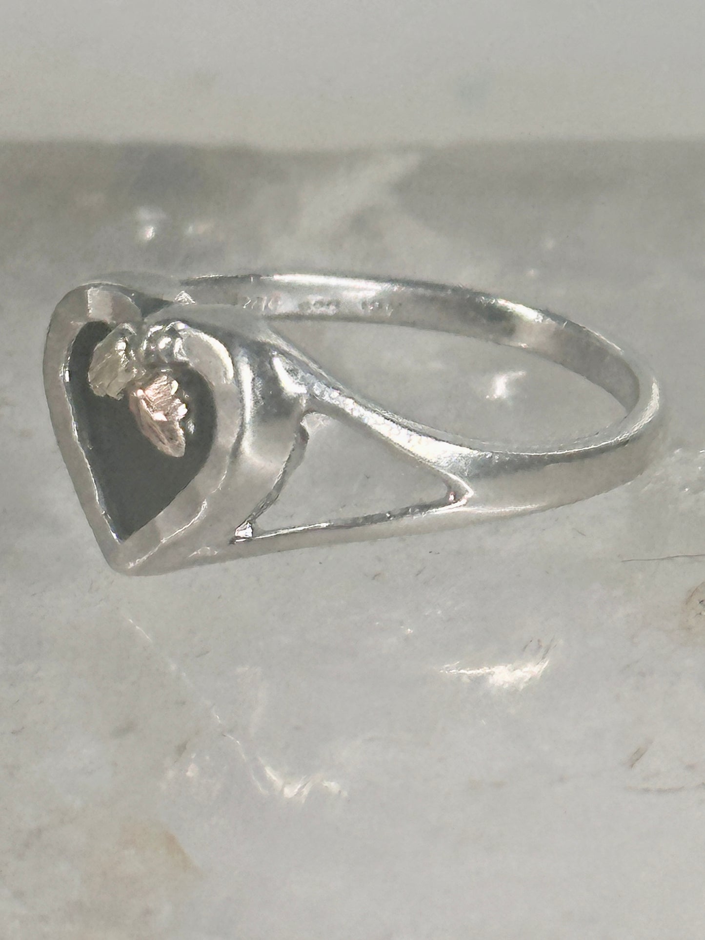 Black Hills Gold ring leaves heart Valentine onyx pinky band size 5.2 sterling silver women girls