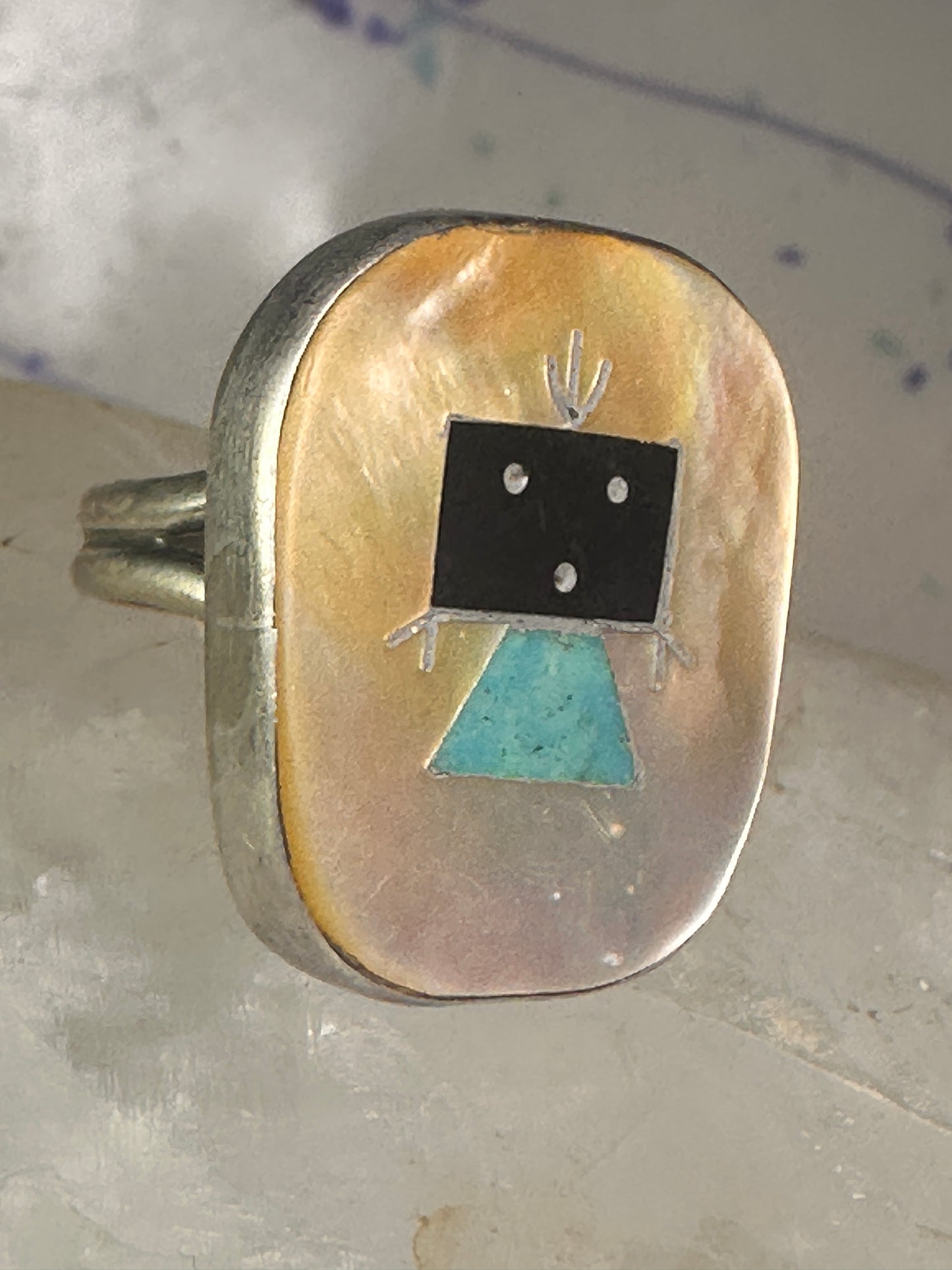Zuni ring band turquoise Kachina mudman size 5.75 sterling silver women