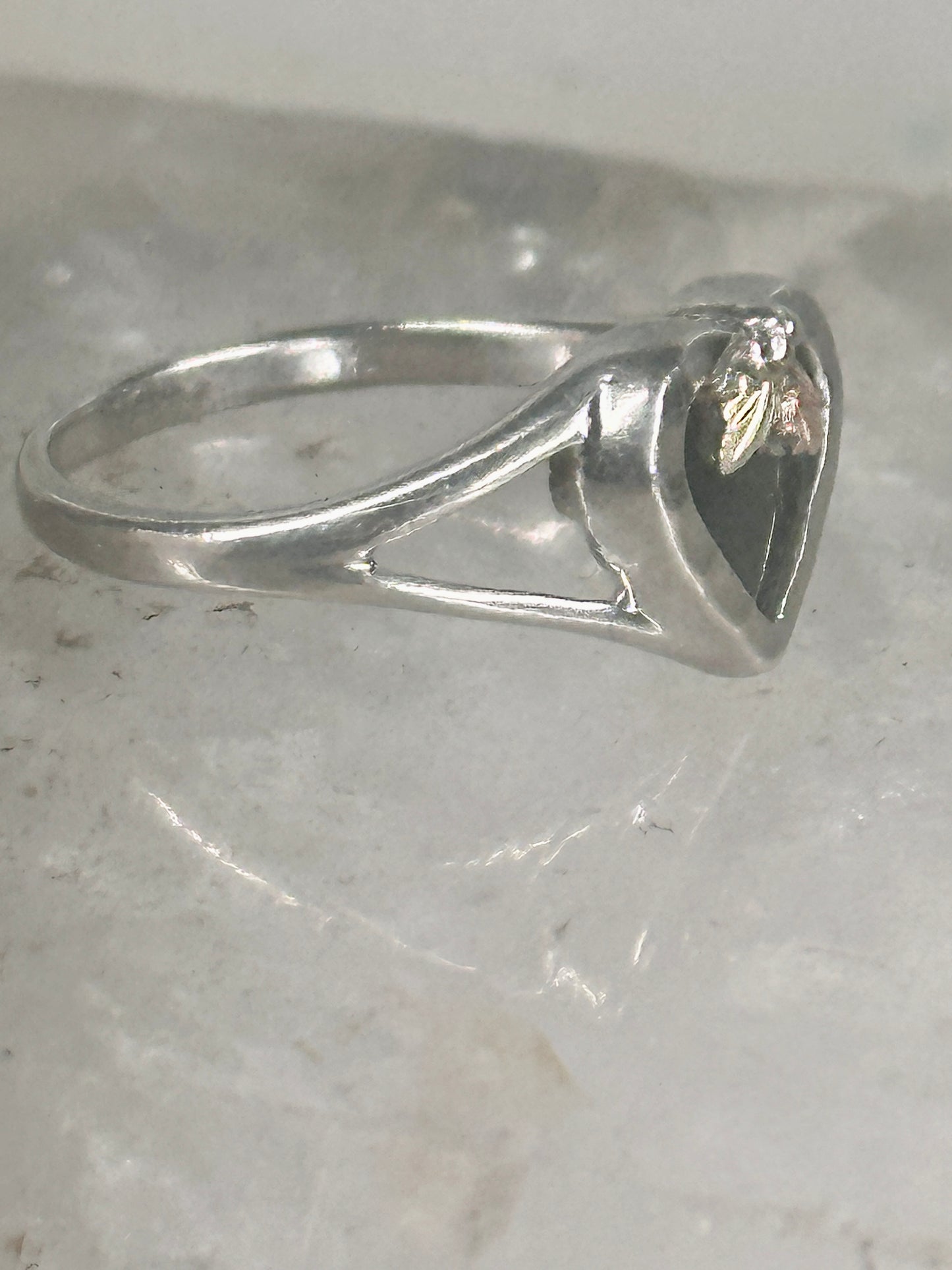 Black Hills Gold ring leaves heart Valentine onyx pinky band size 5.2 sterling silver women girls