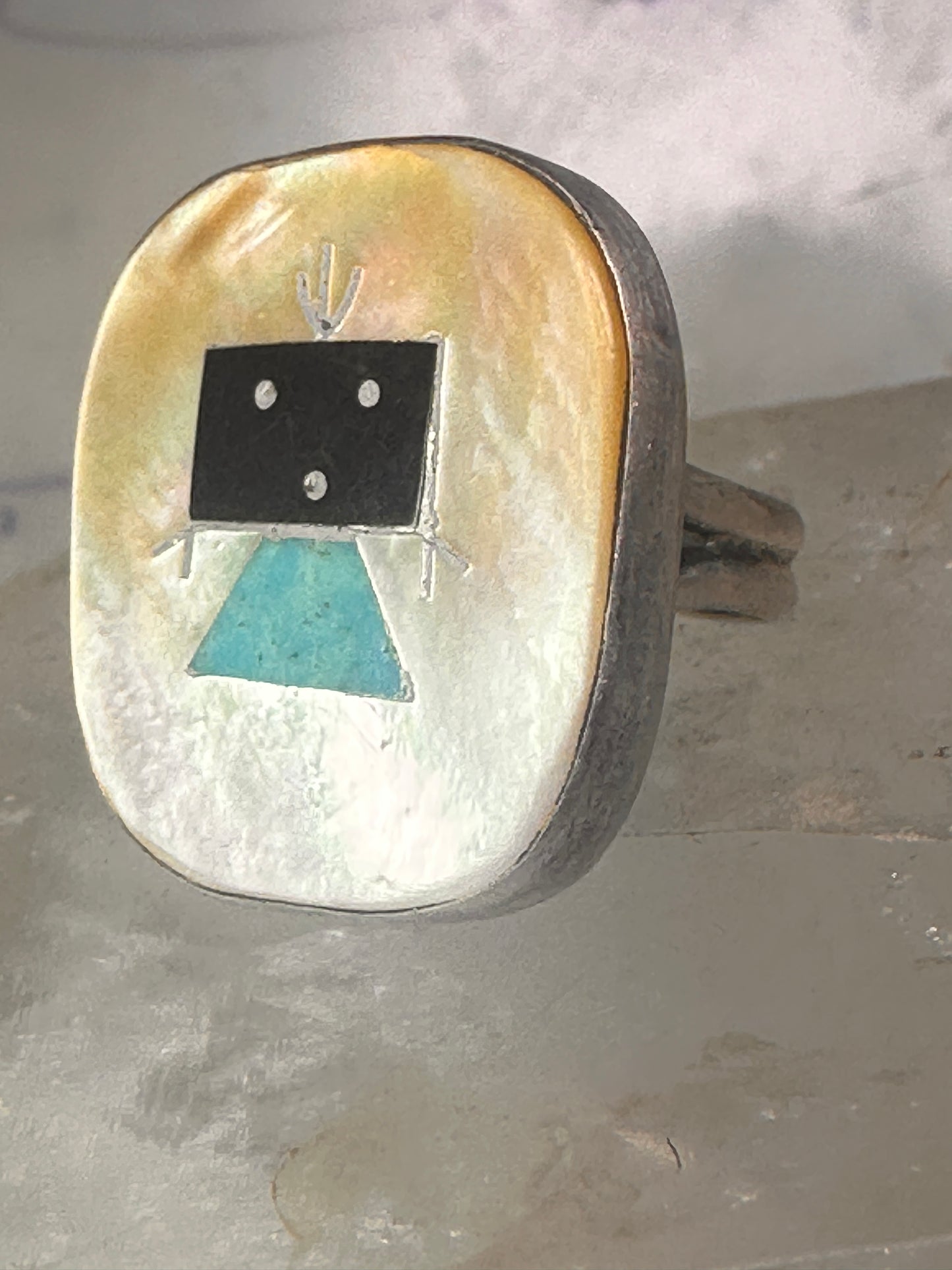 Zuni ring band turquoise Kachina mudman size 5.75 sterling silver women