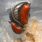 Navajo long ring coral size 6.5 sterling silver  feather leaf women