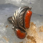 Navajo long ring coral size 6.5 sterling silver  feather leaf women
