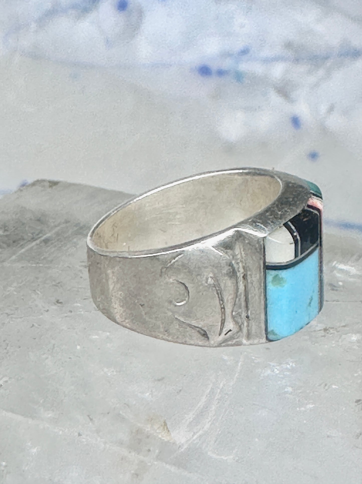 Turquoise ring size 5.75 bear band sterling silver women