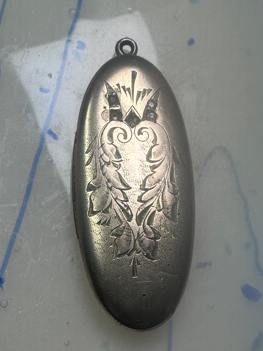 Long Locket Art Deco gold filled floral women logo bumblebee signed Atrice