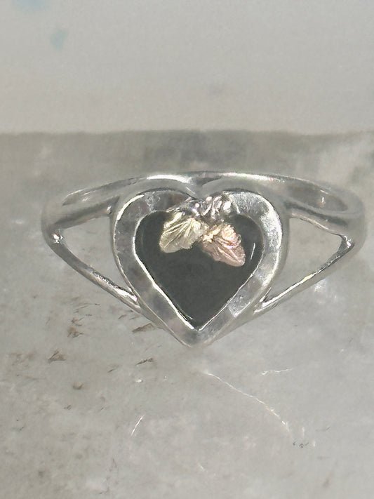 Black Hills Gold ring leaves heart Valentine onyx pinky band size 5.2 sterling silver women girls