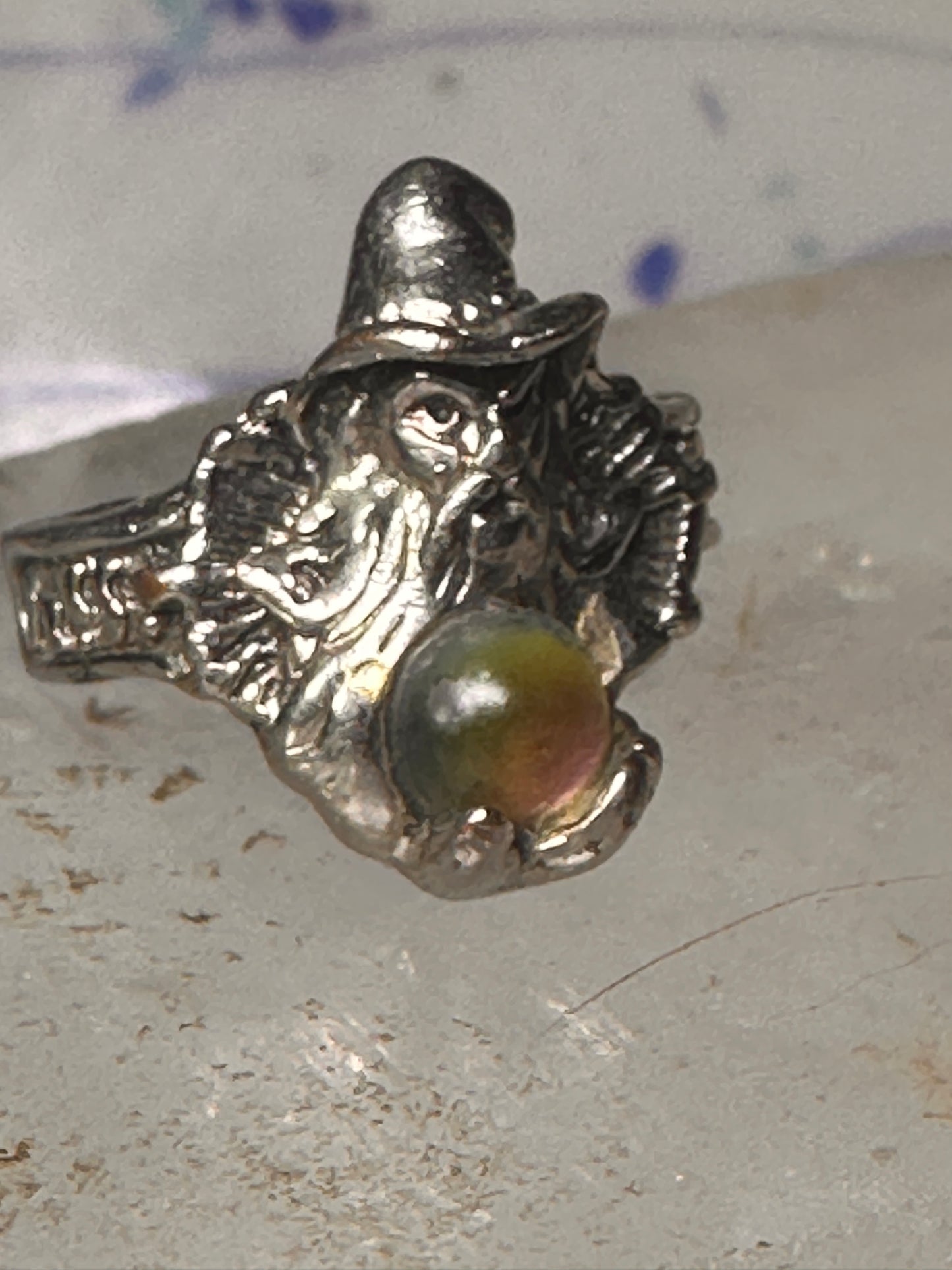 Wizard ring Merlin crystal rainbow band size 6 Silver PLATE women girls