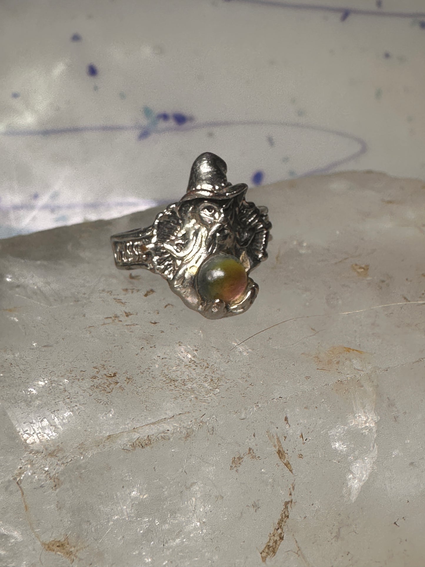 Wizard ring Merlin crystal rainbow band size 6 Silver PLATE women girls