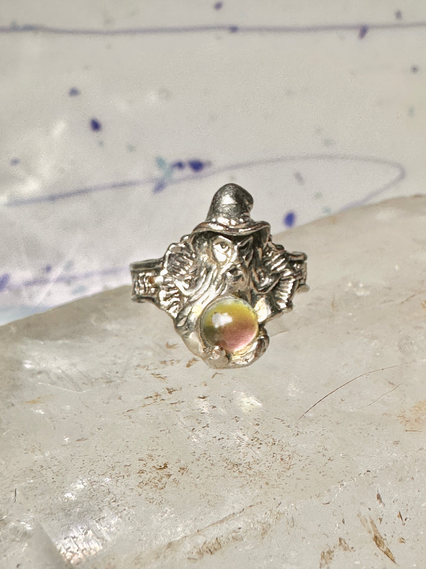 Wizard ring Merlin crystal rainbow band size 6 Silver PLATE women girls