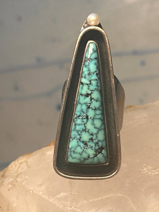 Navajo long ring turquoise pearl geometric size 5.75 sterling silver women
