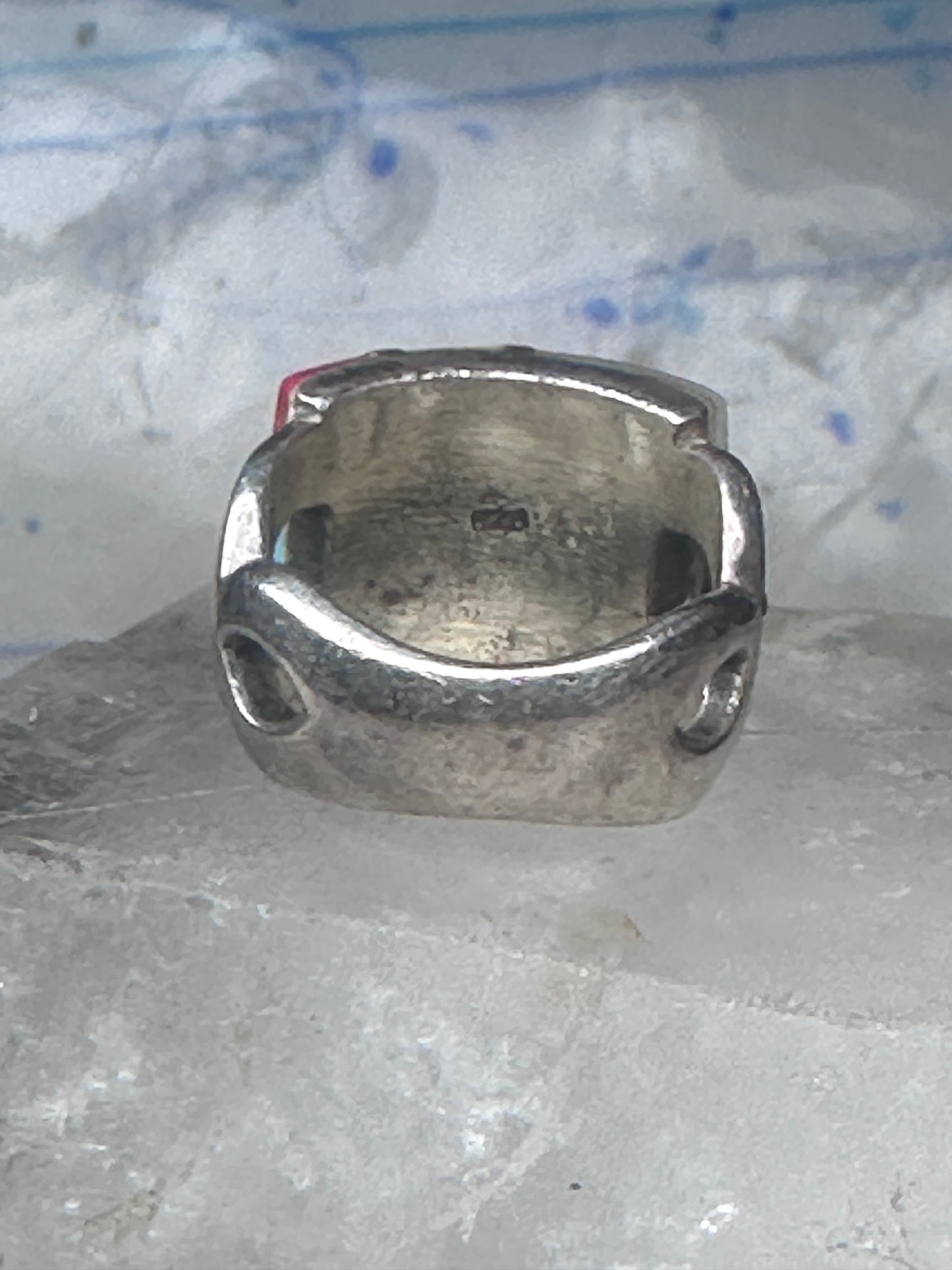 Turquoise inlaid ring size 875 onyx mop band sterling silver women men