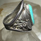 Turquoise ring Navajo signed AG leaves size 8.75 sterling silver women men