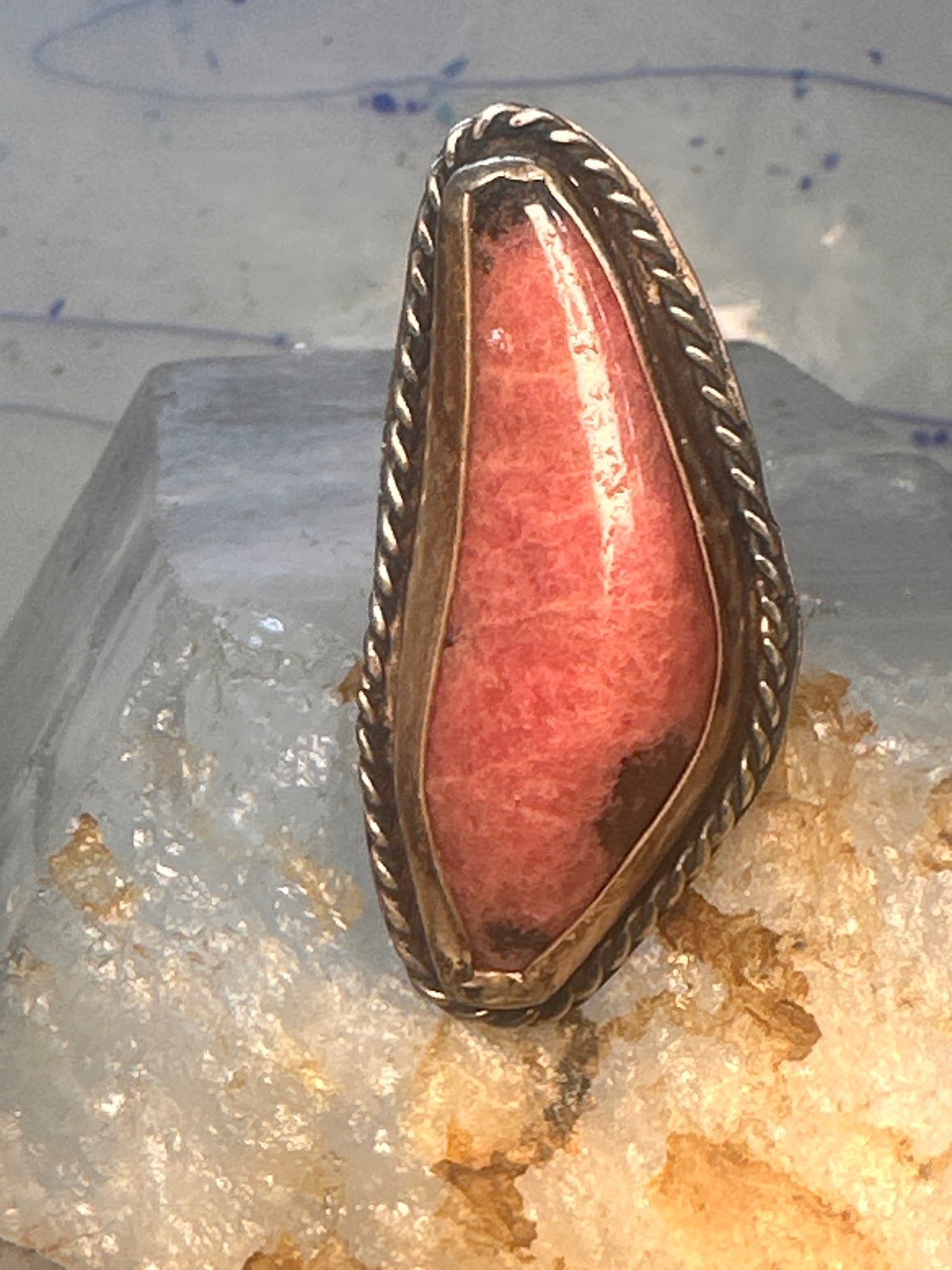 Navajo long ring rhodochrosite size 6.50 sterling silver women