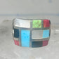 Turquoise inlaid ring size 875 onyx mop band sterling silver women men