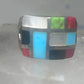Turquoise inlaid ring size 875 onyx mop band sterling silver women men