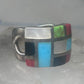 Turquoise inlaid ring size 875 onyx mop band sterling silver women men