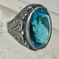 Art Deco Ring size 4.25 Ocean color Blue Glass sterling silver pinky women