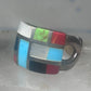 Turquoise inlaid ring size 875 onyx mop band sterling silver women men