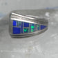 Blue Lapis inlaid ring lab opal band size 6 sterling silver southwestern women