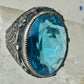 Art Deco Ring size 4.25 Ocean color Blue Glass sterling silver pinky women