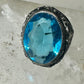 Art Deco Ring size 4.25 Ocean color Blue Glass sterling silver pinky women