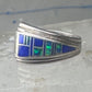 Blue Lapis inlaid ring lab opal band size 6 sterling silver southwestern women