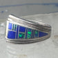 Blue Lapis inlaid ring lab opal band size 6 sterling silver southwestern women