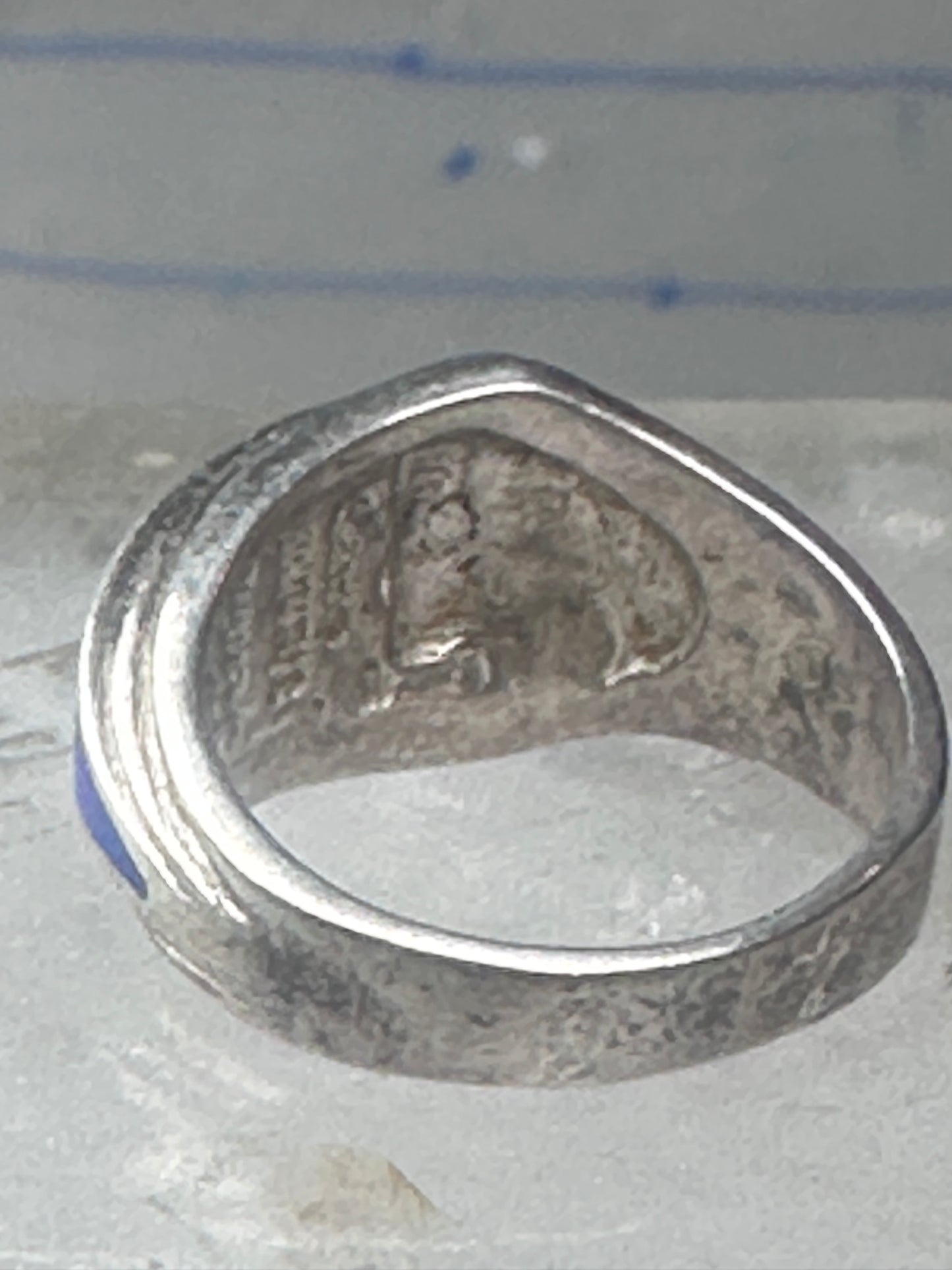 Blue Lapis inlaid ring lab opal band size 6 sterling silver southwestern women