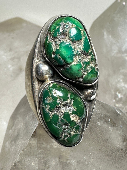 Green Turquoise ring southwest heavy size 9 sterling silver women men