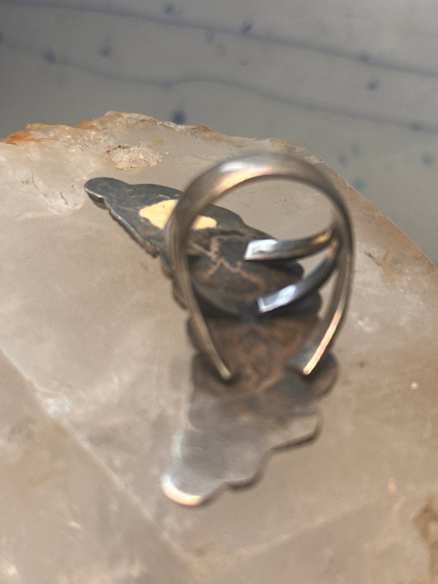 Navajo long Celestial Crescent moon ring turquoise coral size 7 sterling silver women