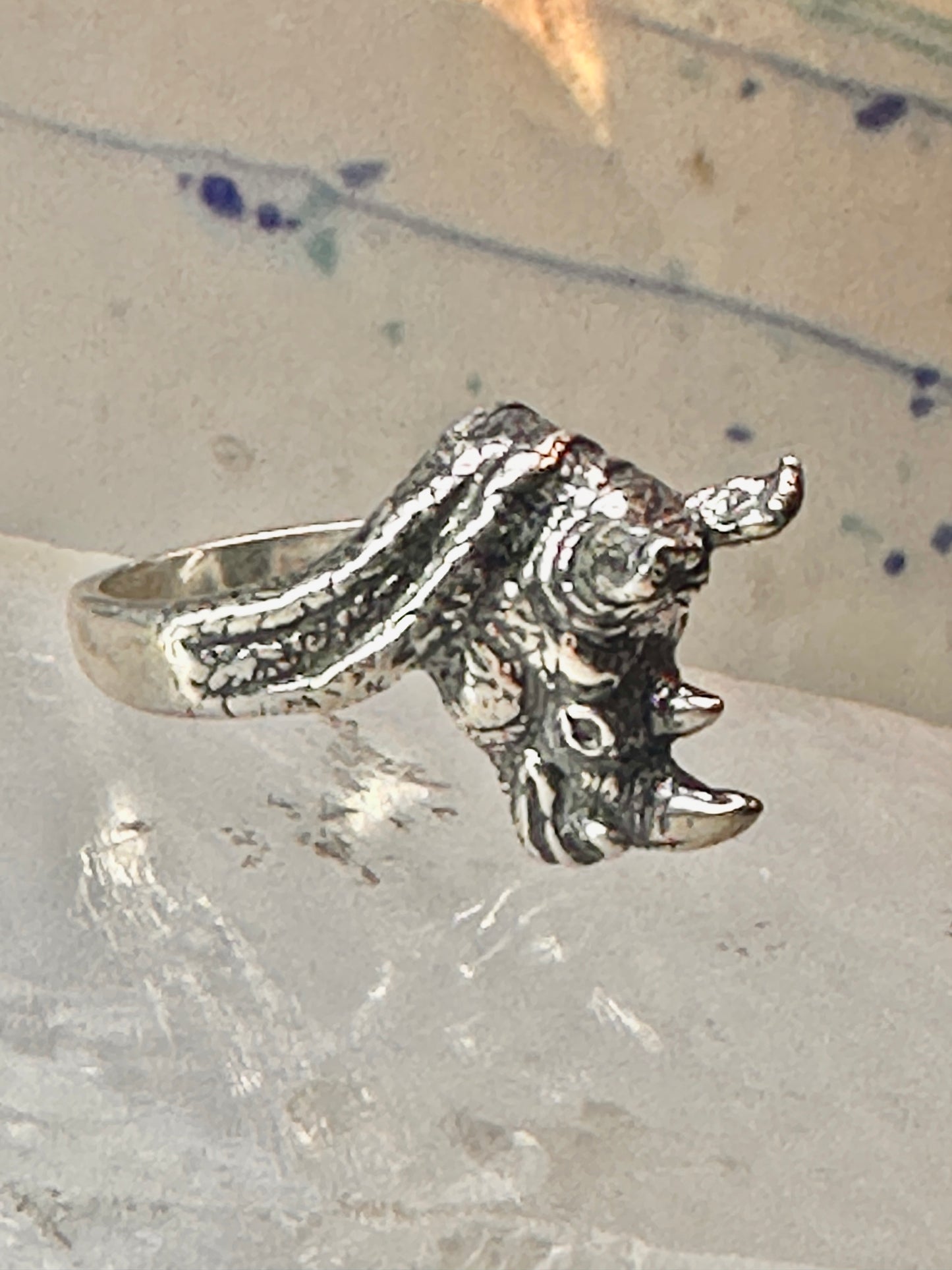 Vintage Rhinoceros ring size 5.50  Kabana rhino band sterling silver pinky women girls