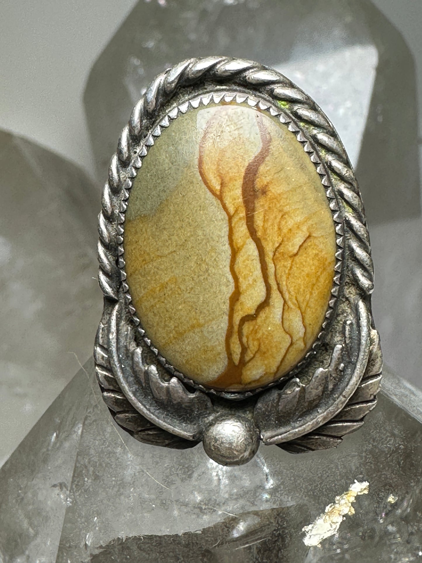 Long Navajo ring landscape picture jasper size 5 sterling silver women