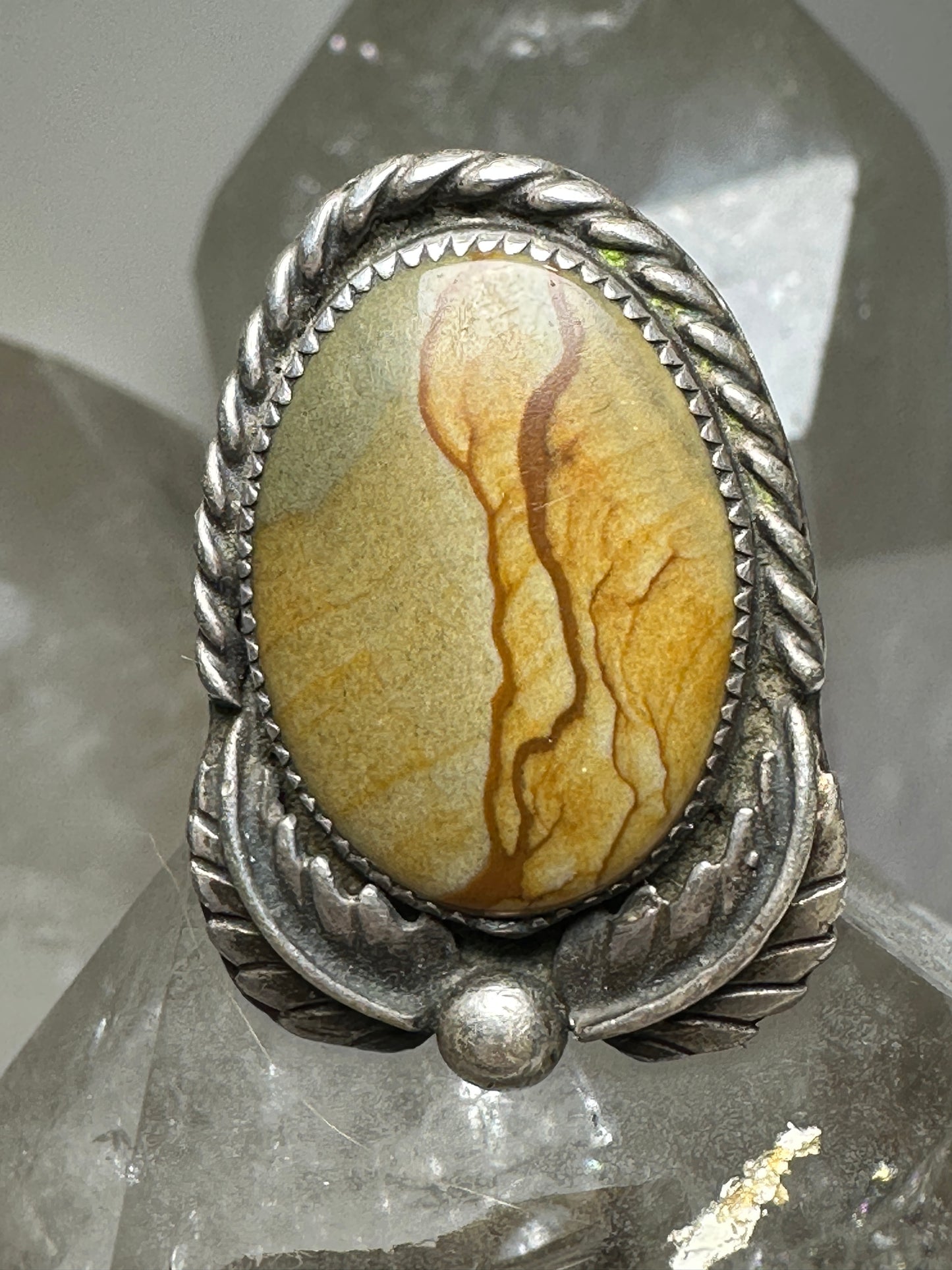 Long Navajo ring landscape picture jasper size 5 sterling silver women