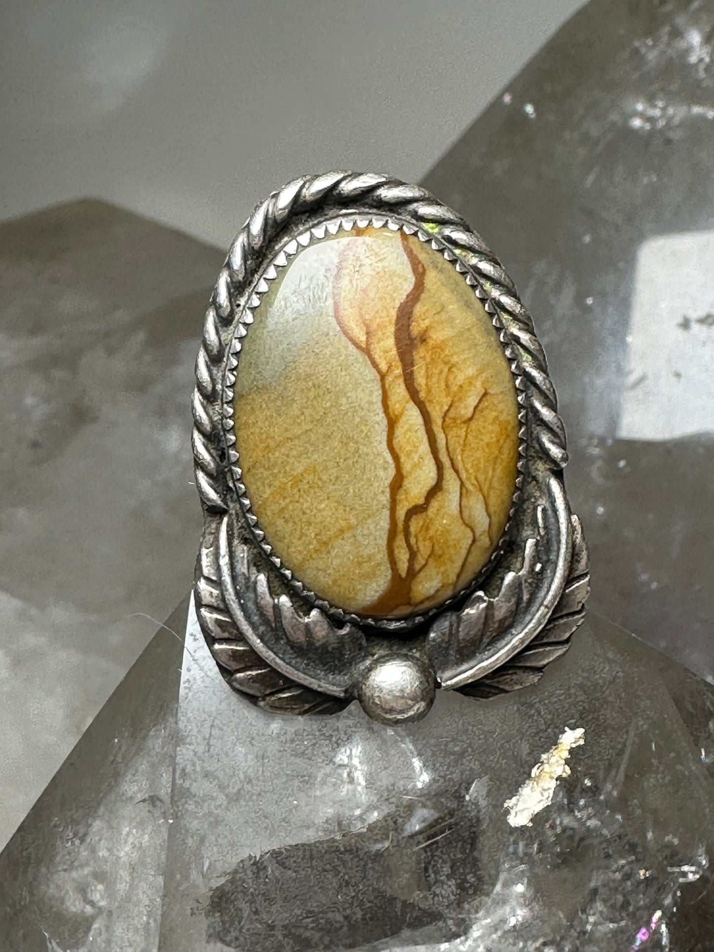 Long Navajo ring landscape picture jasper size 5 sterling silver women