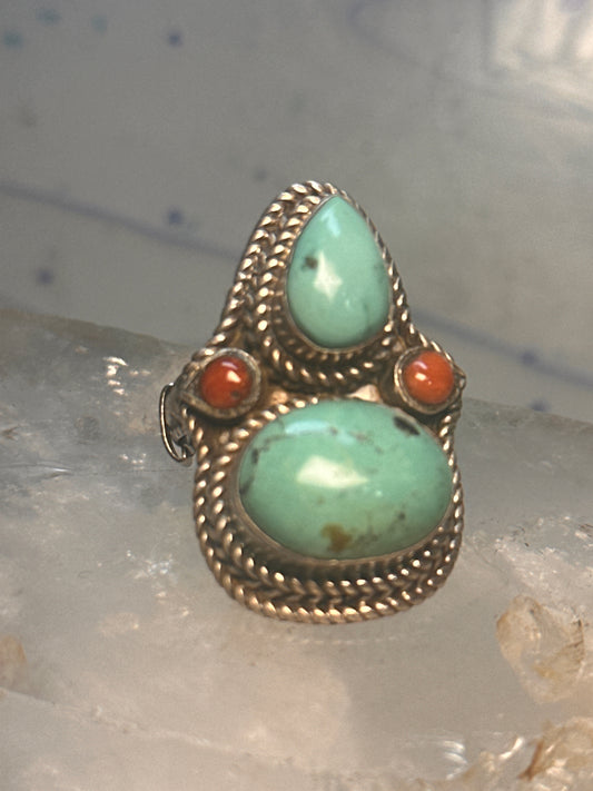 Turquoise Boho long coral size 7 sterling silver women