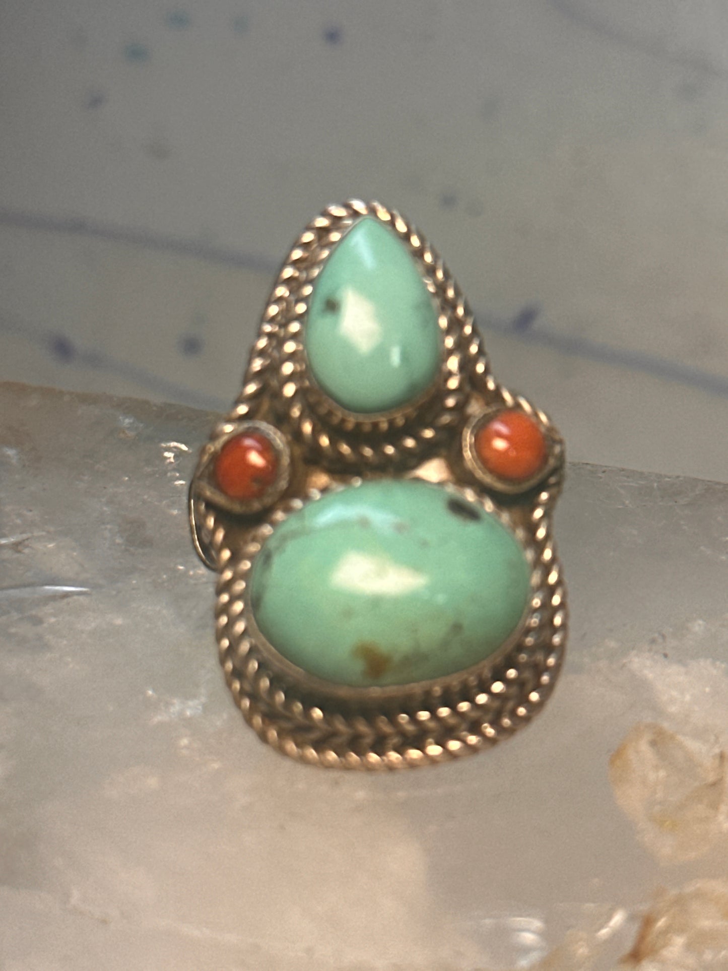 Turquoise Boho long coral size 7 sterling silver women