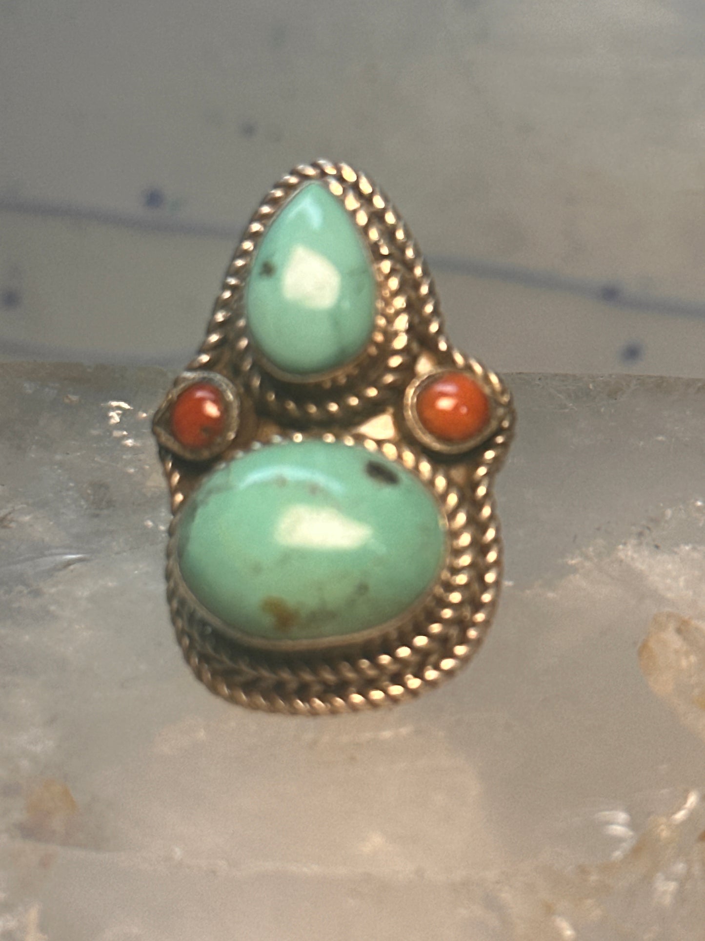 Turquoise Boho long coral size 7 sterling silver women