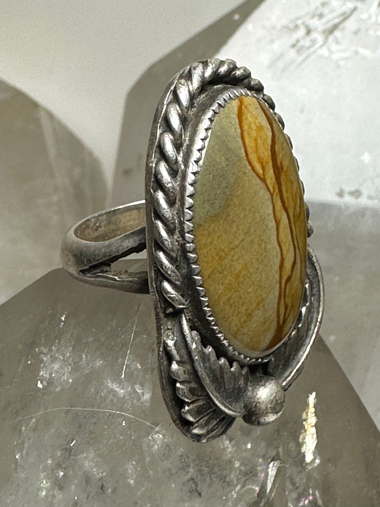 Long Navajo ring landscape picture jasper size 5 sterling silver women