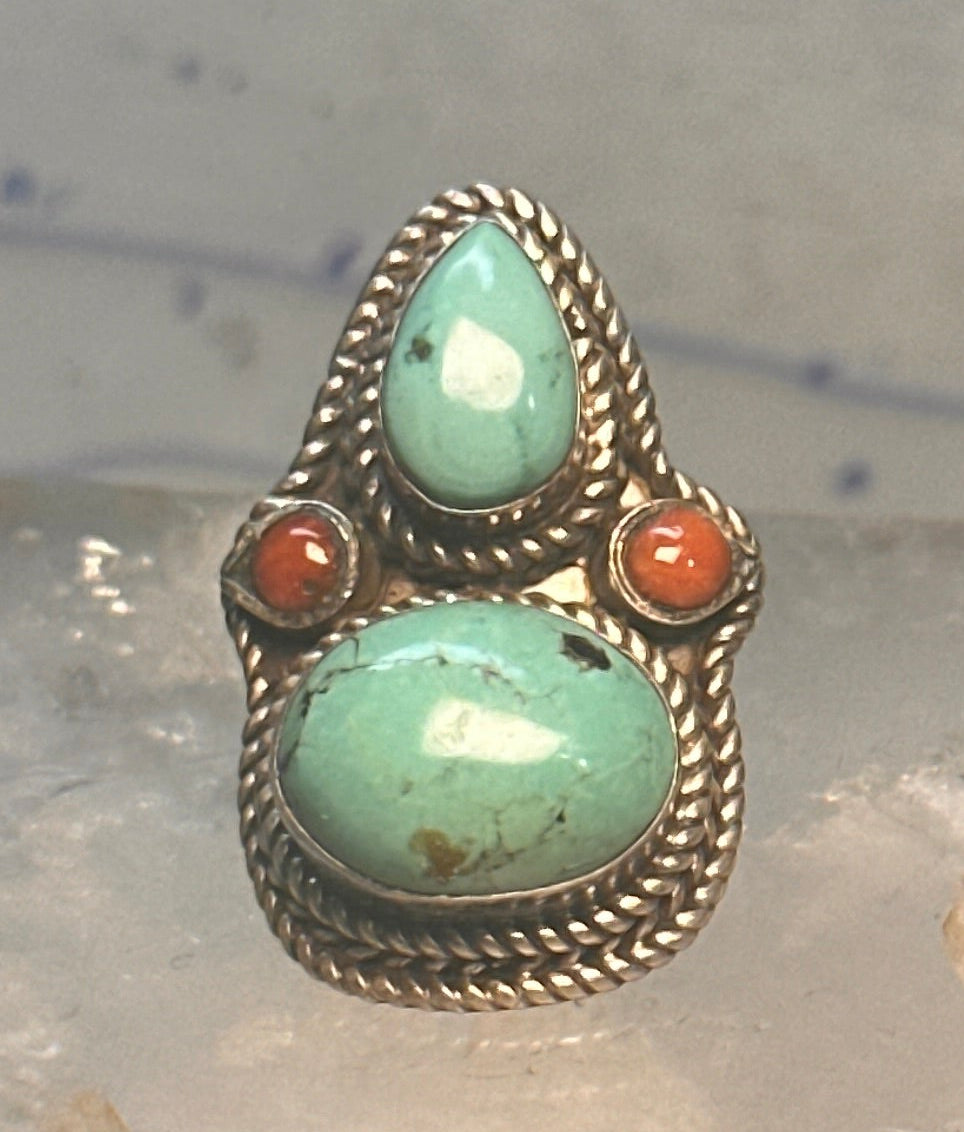 Turquoise Boho long coral size 7 sterling silver women