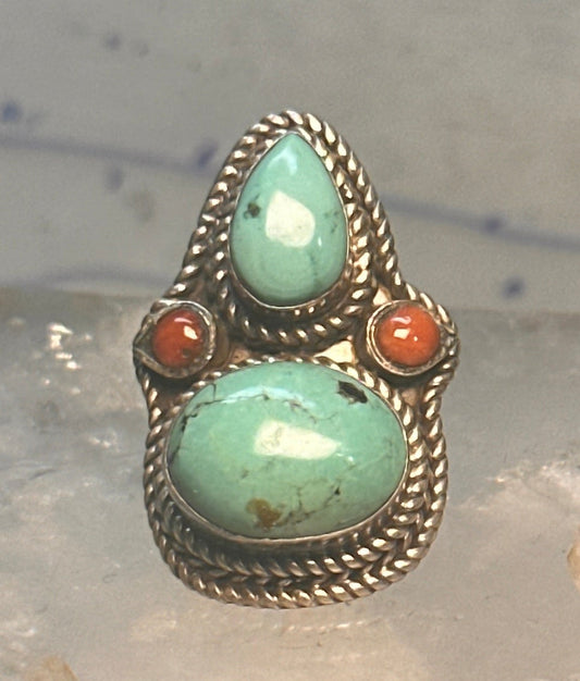 Turquoise Boho long coral size 7 sterling silver women