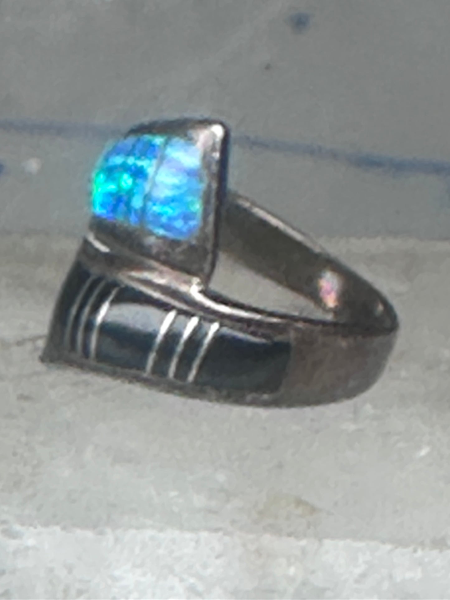 Onyx inlaid ring lab opal bypass band size 7.75 blue lapis lab opal band sterling silver southwestern women