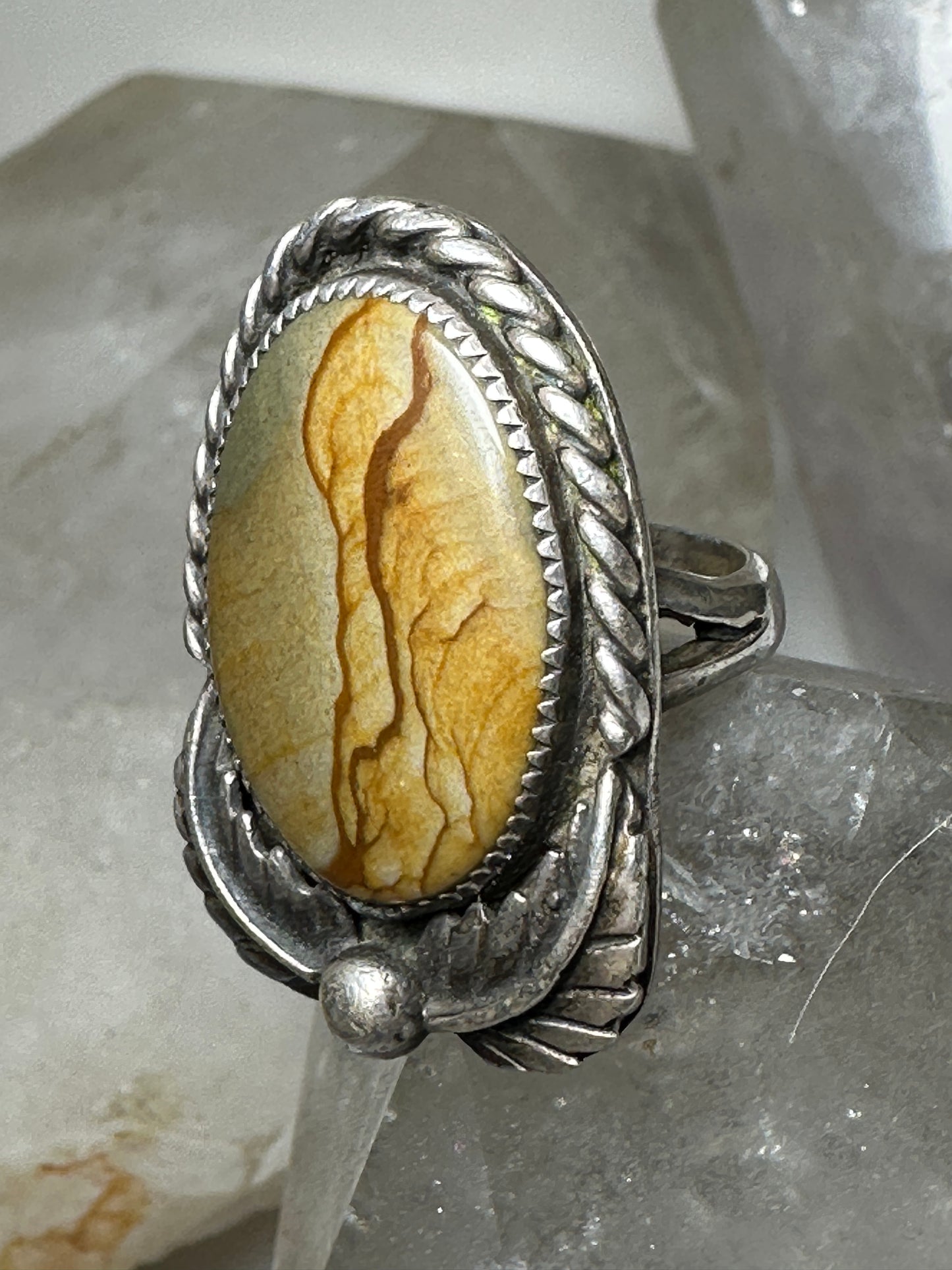 Long Navajo ring landscape picture jasper size 5 sterling silver women