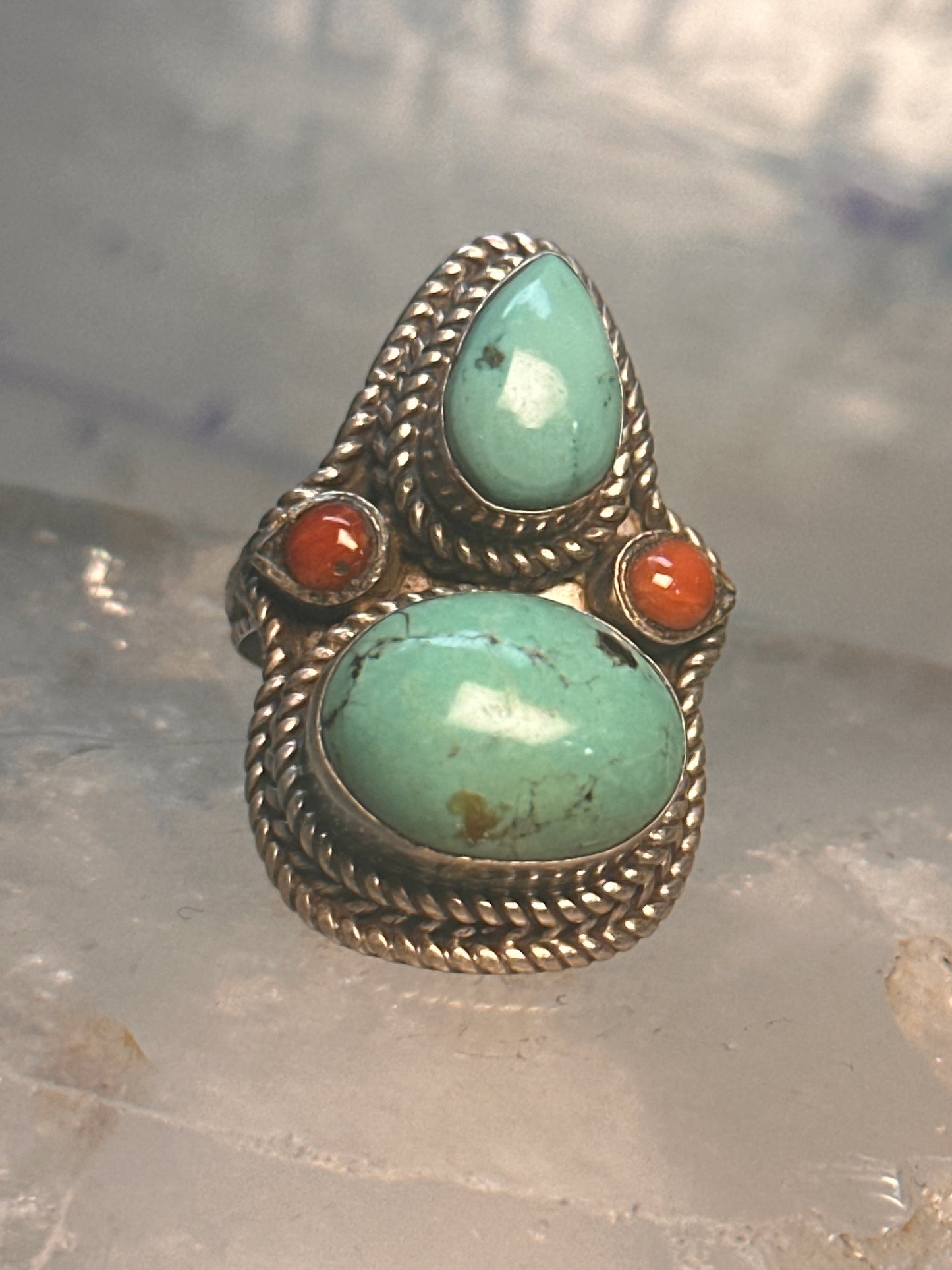 Turquoise Boho long coral size 7 sterling silver women
