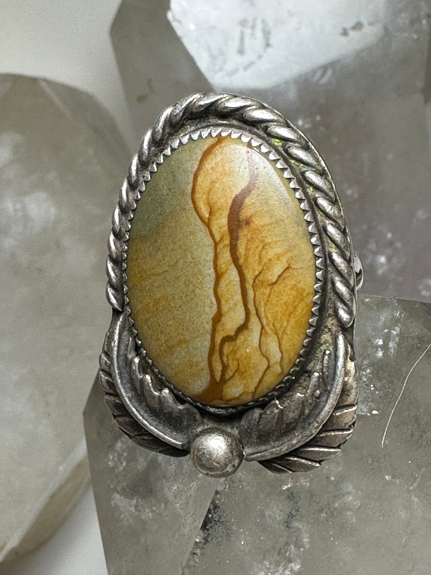 Long Navajo ring landscape picture jasper size 5 sterling silver women