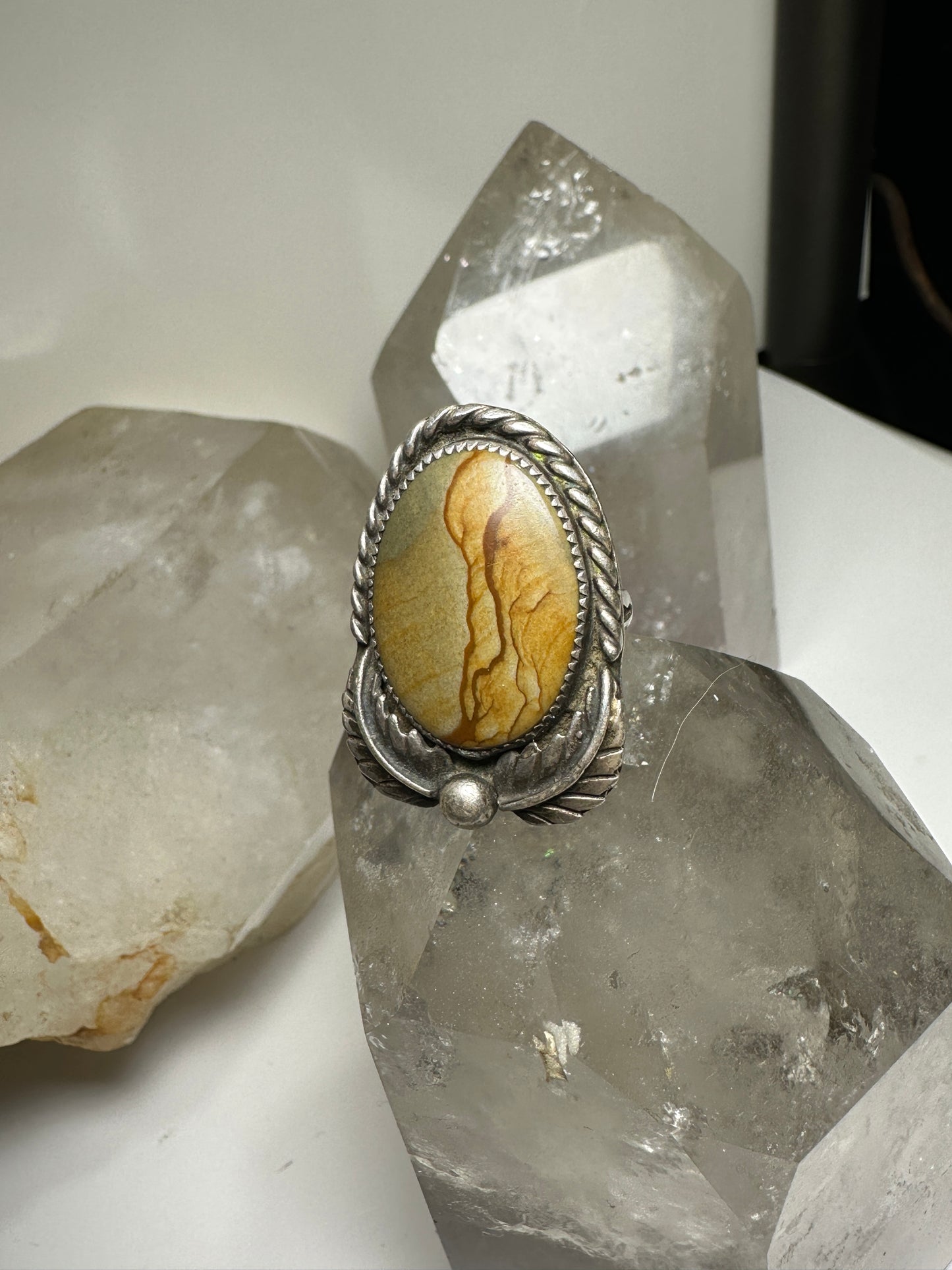 Long Navajo ring landscape picture jasper size 5 sterling silver women