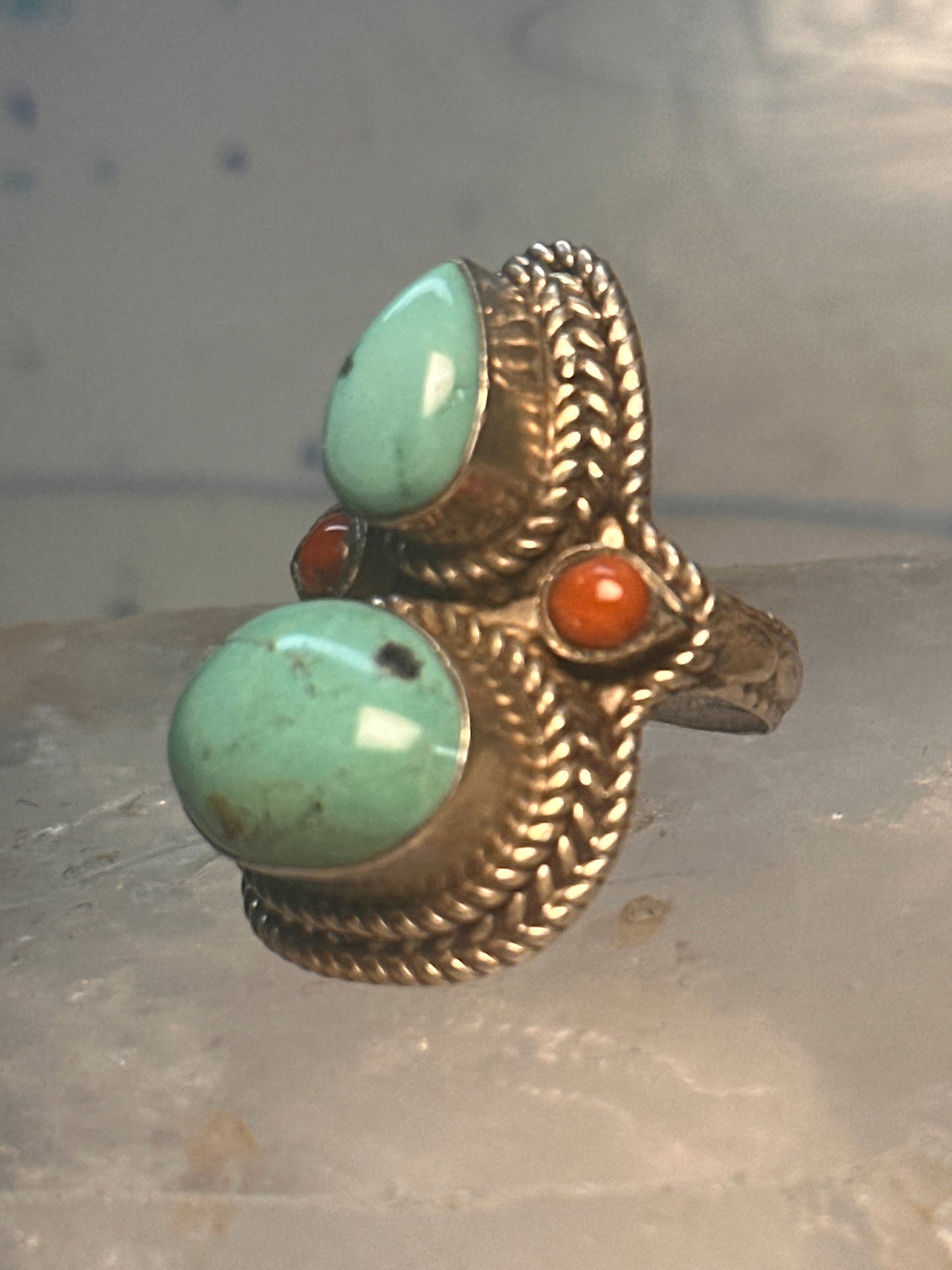 Turquoise Boho long coral size 7 sterling silver women
