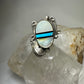 Long Navajo ring turquoise MOP leaf feather  size 6.25 sterling silver women