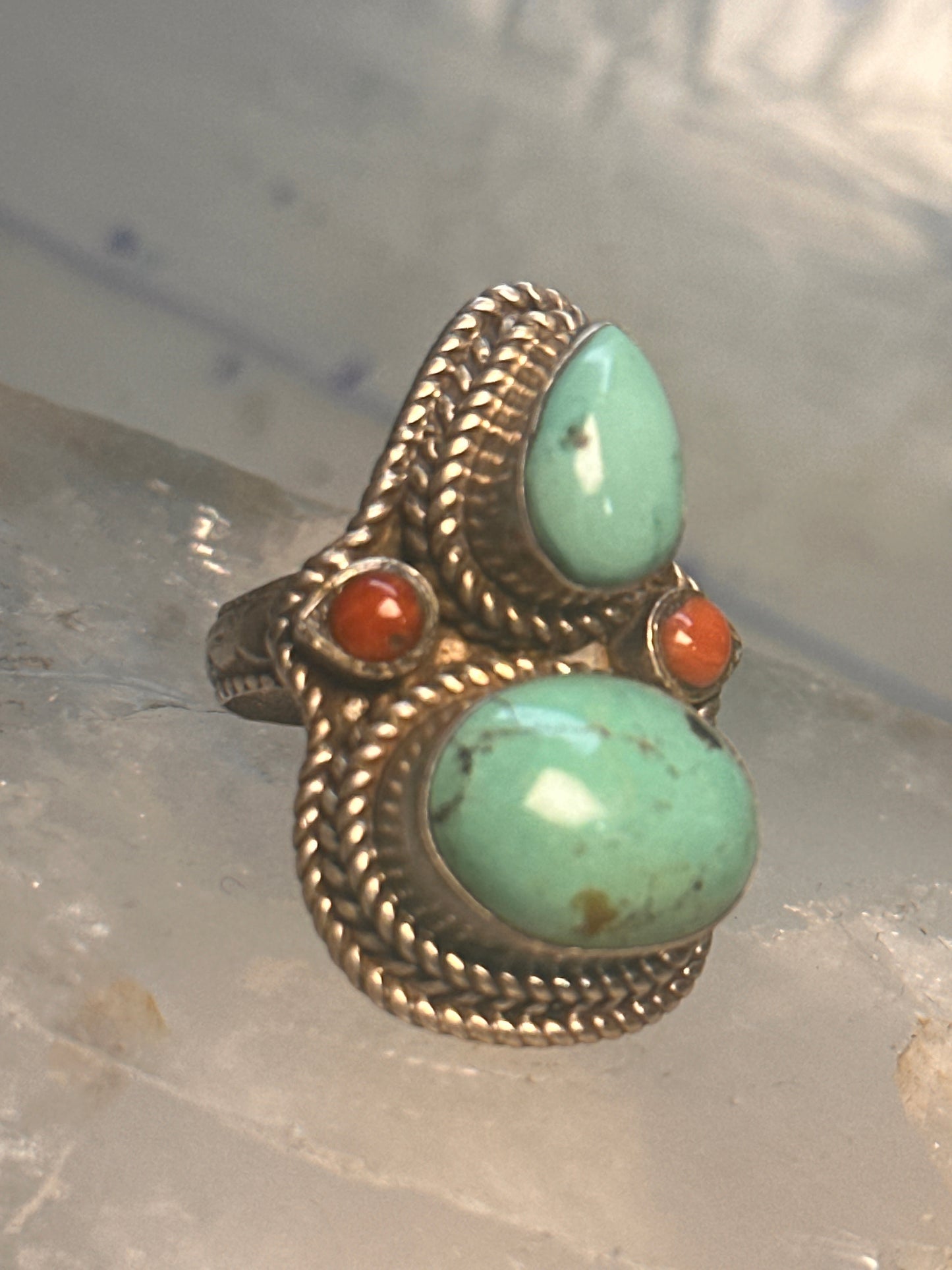 Turquoise Boho long coral size 7 sterling silver women